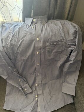 Chaps Navy and White Micro-Check Button-Down Dress Shirt 15 32/33